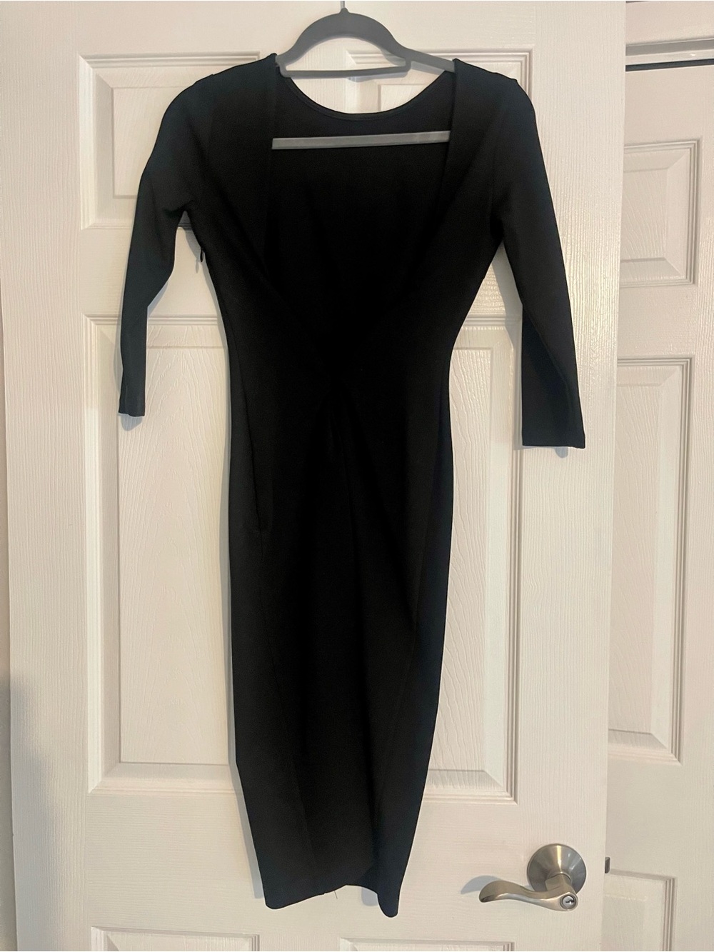 Lulu's Black Midi Bodycon Dress with 3/4 Sleeves